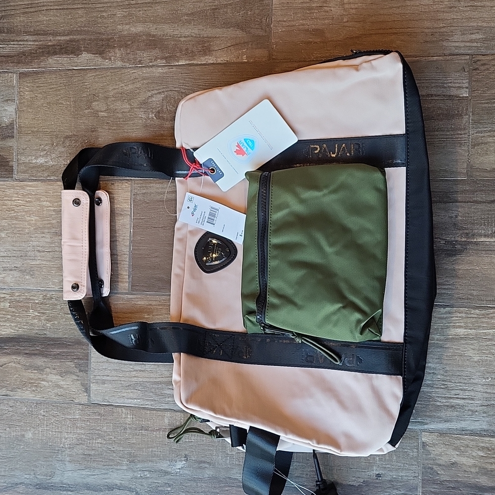 Pajar Light Pink Army Green Black Double Handle Shoulder Crossbody Duffle Bag - Picture 12 of 17
